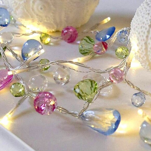 NEW Bohemian Fairy Gem Crystal-Cut LED Remote String Lights Wall Dorm Boho Decor - Picture 2 of 12